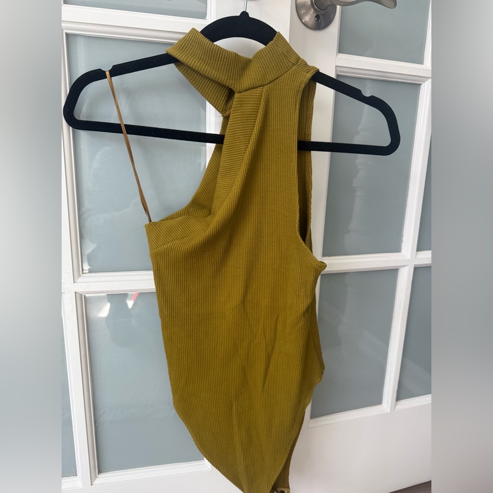 Olive Green Ribbed Halter Bodysuit